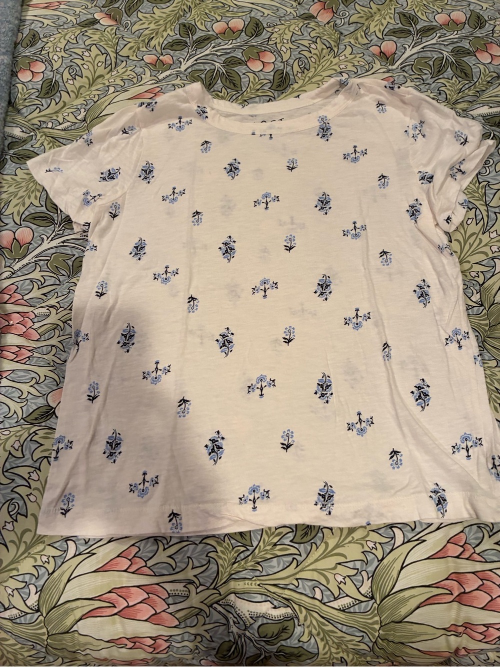 LOFT White Short-Sleeve Tee with Blue Floral Motif